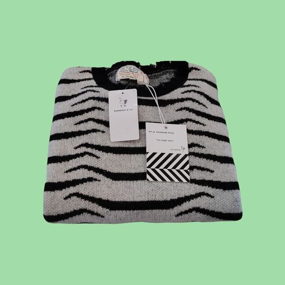 Designer Zebra Fringed Cashmere Wool Blend Free People Sandrine Rose SM Sweater - Picture 6 of 13